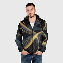 Ветровка с капюшоном мужская Мраморный узор с золотыми полосками, цвет: 3D-черный — фото 2