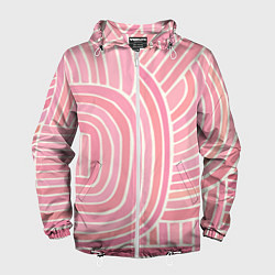 Ветровка с капюшоном мужская Абстрактный узор розовый, цвет: 3D-белый