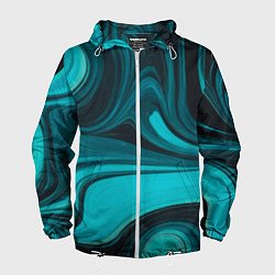 Ветровка с капюшоном мужская Мраморный малахитовый узор из изумрудных разводов, цвет: 3D-белый