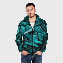 Ветровка с капюшоном мужская Зеленая абстракция в стиле художника, цвет: 3D-черный — фото 2