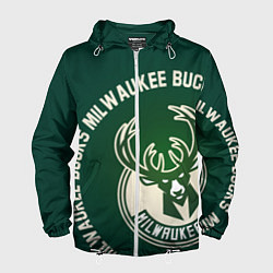 Ветровка с капюшоном мужская Milwaukee Bucks надпись, цвет: 3D-белый