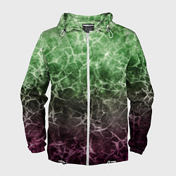 Ветровка с капюшоном мужская Абстракция - white cobweb on a green-purple backgr, цвет: 3D-белый