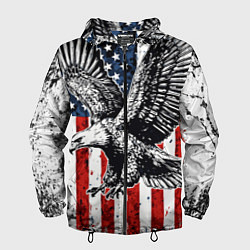Ветровка с капюшоном мужская Орел на фоне американского флага USA, цвет: 3D-черный