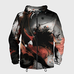 Ветровка с капюшоном мужская Тёмные краски абстракция красно-чёрный, цвет: 3D-черный