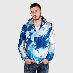 Ветровка с капюшоном мужская Бело-синий абстракция морская волна, цвет: 3D-белый — фото 2