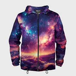 Ветровка с капюшоном мужская Фантастический космос вид с планеты, цвет: 3D-черный