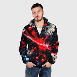 Ветровка с капюшоном мужская Разлитая красная масляная краска на чёрном, цвет: 3D-черный — фото 2