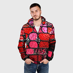 Ветровка с капюшоном мужская Рубиновый красный витражные плитки, цвет: 3D-черный — фото 2