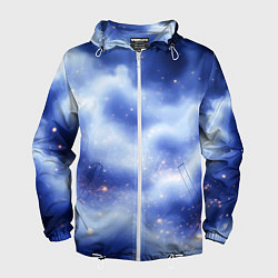Ветровка с капюшоном мужская Сине-голубая волшебная дымка, цвет: 3D-белый