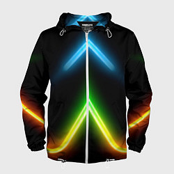 Ветровка с капюшоном мужская Neon multicolored lines, цвет: 3D-белый
