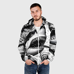 Ветровка с капюшоном мужская Белая акула - стая, цвет: 3D-белый — фото 2