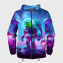 Ветровка с капюшоном мужская Шрек бравый космонавт на планете неоновых грибов, цвет: 3D-черный