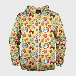 Ветровка с капюшоном мужская Новогодний паттерн, цвет: 3D-белый