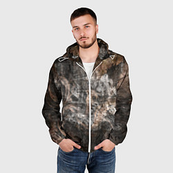 Ветровка с капюшоном мужская Абстракция - brown darkness, цвет: 3D-белый — фото 2