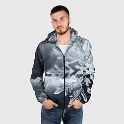 Ветровка с капюшоном мужская Снежинка на черно белое, цвет: 3D-черный — фото 2