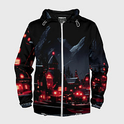 Мужская ветровка Новогодняя ночь и красные гирлянды