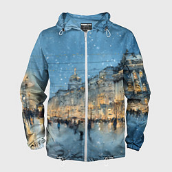 Ветровка с капюшоном мужская Снежный вечер Санкт-Петербурга, цвет: 3D-белый