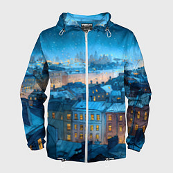 Ветровка с капюшоном мужская Крыши зимнего Питера, цвет: 3D-белый