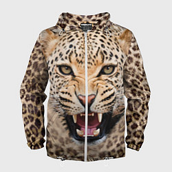 Ветровка с капюшоном мужская Взгляд леопарда, цвет: 3D-белый