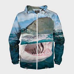 Ветровка с капюшоном мужская Хищная акула, цвет: 3D-белый