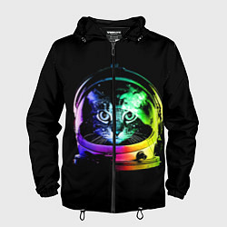 Ветровка с капюшоном мужская Кот космонавт, цвет: 3D-черный