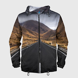 Ветровка с капюшоном мужская Пейзаж горная трасса, цвет: 3D-черный