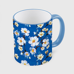 Кружка 3D Цветы ретро 5, цвет: 3D-небесно-голубой кант