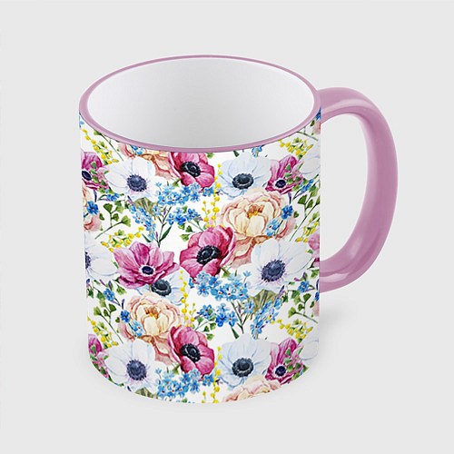 Кружка цветная Цветы и бабочки 10 / 3D-Розовый кант – фото 1
