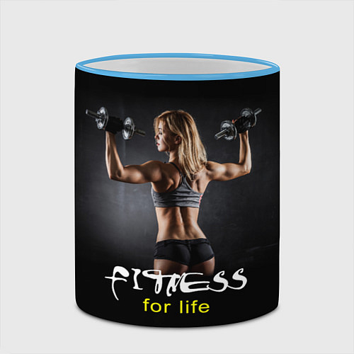 Кружка цветная Fitness for life / 3D-Небесно-голубой кант – фото 2