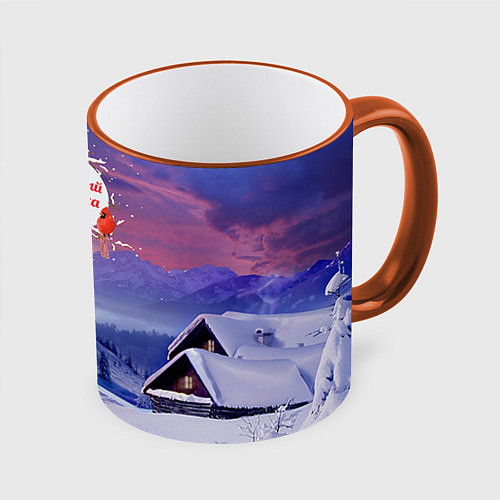 Кружка цветная Лучшему дедушке / 3D-Оранжевый кант – фото 1