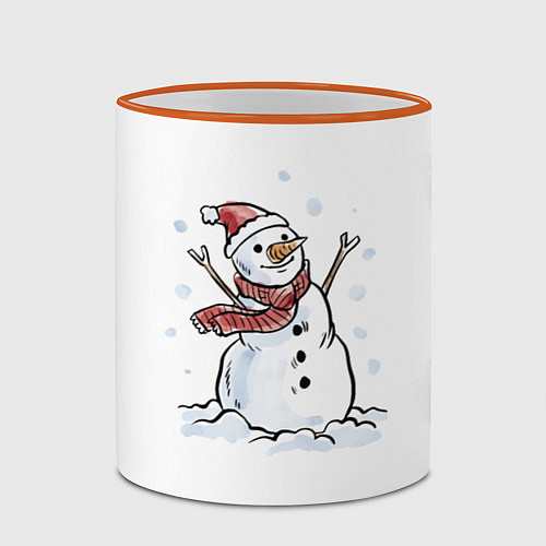 Кружка цветная Снеговик / 3D-Оранжевый кант – фото 2