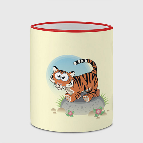 Кружка цветная Маленький тигренок / 3D-Красный кант – фото 2