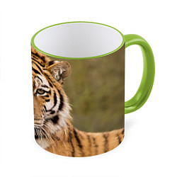 Кружка 3D Милый тигр, цвет: 3D-светло-зеленый кант