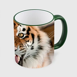 Кружка 3D Свирепый тигр, цвет: 3D-зеленый кант