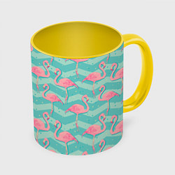 Кружка 3D Flamingo Pattern, цвет: 3D-белый + желтый