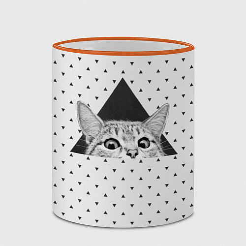Кружка цветная Взгляд кота / 3D-Оранжевый кант – фото 2