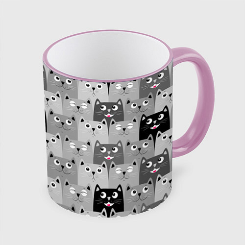 Кружка цветная Котейки / 3D-Розовый кант – фото 1