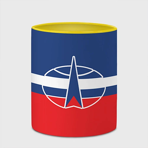 Кружка цветная Флаг космический войск РФ / 3D-Белый + желтый – фото 2
