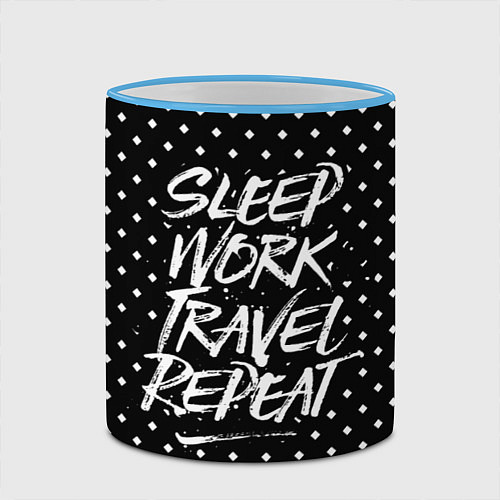 Кружка цветная Sleep Work Travel Repeat / 3D-Небесно-голубой кант – фото 2