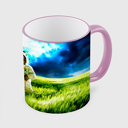 Кружка 3D Первый на Земле, цвет: 3D-розовый кант