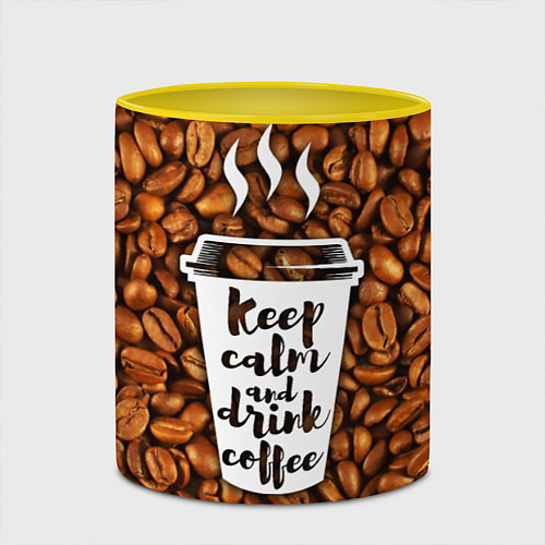 Кружка цветная Keep Calm & Drink Coffee / 3D-Белый + желтый – фото 2