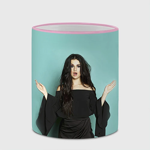 Кружка цветная Selena Gomez / 3D-Розовый кант – фото 2