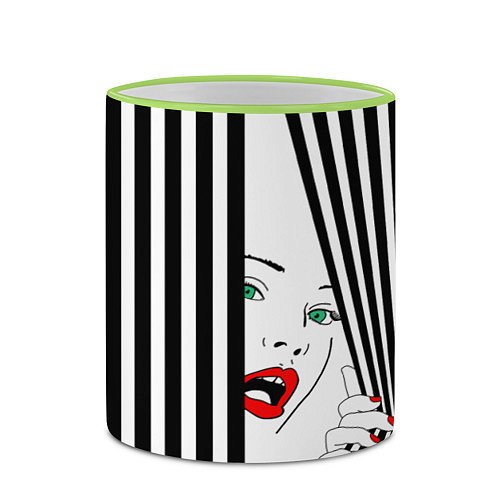 Кружка цветная Pop art girl / 3D-Светло-зеленый кант – фото 2