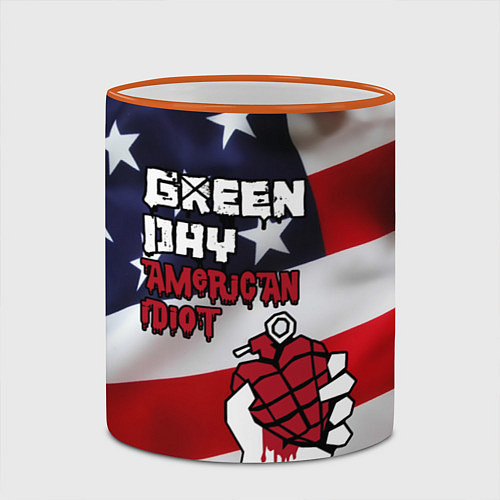 Кружка цветная Green Day American Idiot / 3D-Оранжевый кант – фото 2