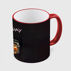 Кружка 3D Green Day магнитофон в огне, цвет: 3D-красный кант