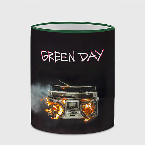 Кружка цветная Green Day магнитофон в огне / 3D-Зеленый кант – фото 2