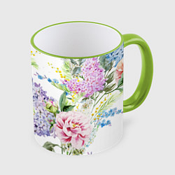 Кружка 3D Сирень и Пионы, цвет: 3D-светло-зеленый кант