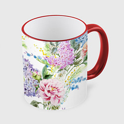 Кружка 3D Сирень и Пионы, цвет: 3D-красный кант