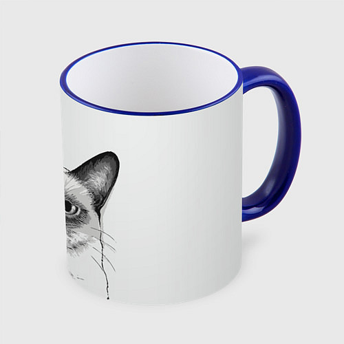 Кружка цветная David Bowie: Grumpy cat / 3D-Синий кант – фото 1