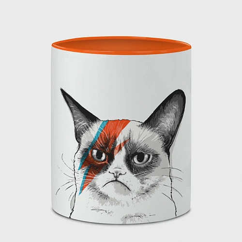 Кружка цветная David Bowie: Grumpy cat / 3D-Белый + оранжевый – фото 2